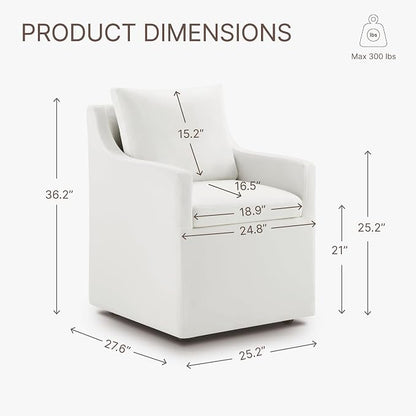 KISLOT Upholstered Dining Chairs Set of 1, Washable Cover Modren Deskchair with 4 Casters & Hidden Storage for Dining Room, Living Room, Home Office, Cream, 1 Box