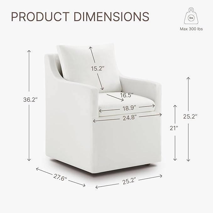 KISLOT Upholstered Dining Chairs Set of 2, Washable Cover Modren Deskchair with 4 Casters & Hidden Storage for Dining Room, Living Room, Home Office, Cream, 2 Box