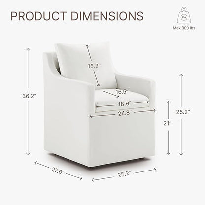 KISLOT Upholstered Dining Chairs Set of 2, Washable Cover Modren Deskchair with 4 Casters & Hidden Storage for Dining Room, Living Room, Home Office, Cream, 2 Box