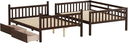 Harper & Bright Designs Full Over Full Bunk Bed with 2 Drawers, Convertible into 2 Beds, Bunk Bed with Ladder and Safety Guardrails, Espresso