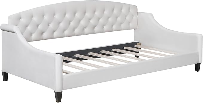 Ball & Cast Twin Size Daybed,Velvet Upholstered Day Bed Frame with Button Tufted Backrest,Modern Sofa Bed for Living Room, Bedroom,Guest Room,No Box Spring Needed,Beige