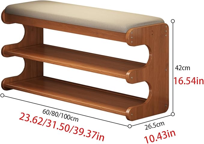 Shoe Rack Bench with Flip-Top Storage 3 Tiers Bamboo Entryway Bench Organizer with Linen Cushion for Hallway, Mudroom, Closet, Front Door Entrance, Foyer Walnut 80cm/31.50in