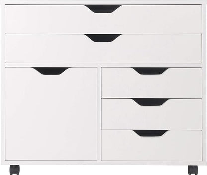 Winsome Halifax Mobile Storage Cabinet with 1 Door & 5 Drawers in White, Stylish & Functional Home Storage Cabinet for Filing, Kitchen Organization, Moveable Furniture for Office, Dorms, Apartments