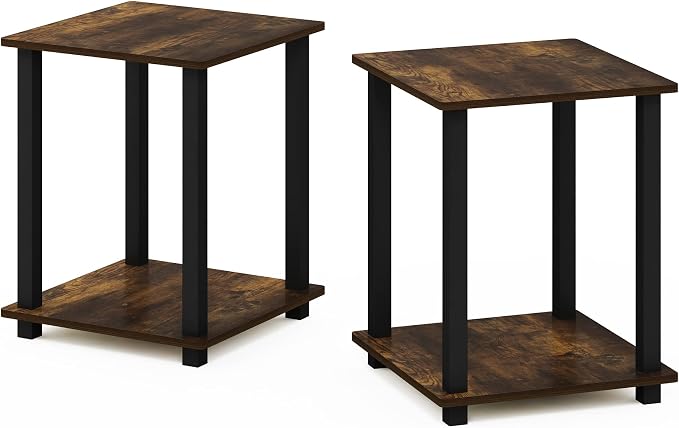 Furinno SIMPLISTIC Side Table Set of 2, 2-Tier Square Modern End Table, Nightstand, Night Stand, Bedside Table, Toolless Assembly, for Living Room, Bedroom, Amber Pine