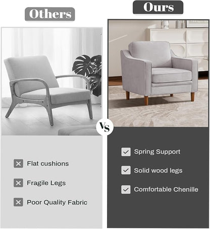 Kingfun Accent Chair Set of 2, Living Room Chairs, Mid Century Reading Armchair, Chenille with Solid Wood Foot, Upholstered Modern Decor for Bedroom, Apartment