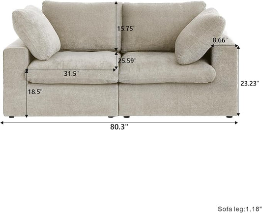 Cloud Modular Sectional Sofa Couch,80.3" Convertible Couches Lovesofa for Living Room,Minimalist Deep Sofa Couches,Sofa Covers Washable&Replaceable(Khkai)