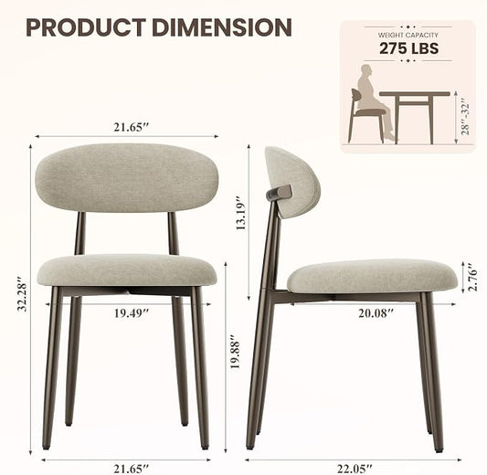 MALOL Dining Chairs Set of 2, Upholstered Kitchen & Dining Room Chairs with Curved Back and Bronze Metal Legs, Comfortable Modern Dining Side Chairs for Dining Room, Kitchen, Camel