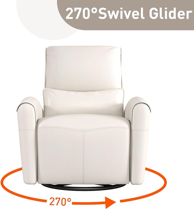 Bonzy Home Power Swivel Rocker Recliner Chair with USB Port, 23.2" Wide Seat, Fixed Lumbar Support, Upholstered Glider Chair for Nursery Living Room, Beige