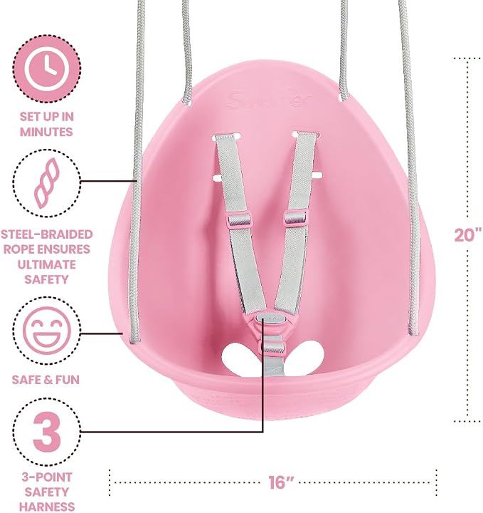 Swurfer Coconut Toddler Swing – Comfy Baby Swing Outdoor, 3- Point Adjustable Safety Harness, Secure, Safe Quick Click Locking System, Blister-Free Rope, Easy Installation, Ages 6-36 Months