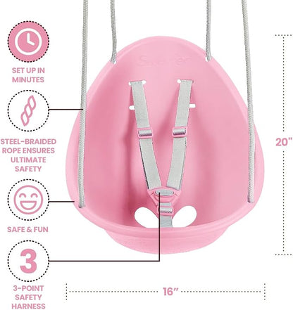 Swurfer Coconut Toddler Swing – Comfy Baby Swing Outdoor, 3- Point Adjustable Safety Harness, Secure, Safe Quick Click Locking System, Blister-Free Rope, Easy Installation, Ages 6-36 Months