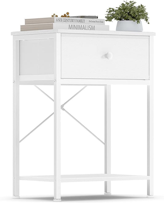SONGMICS Bedside Table, Side End Table with Drawer, Nightstand with Lower Shelf for Bedroom, Living Room, 11.8 x 15.6 x 23.8 inches, Cloud White, BELLAH Collection ULGS101W101S