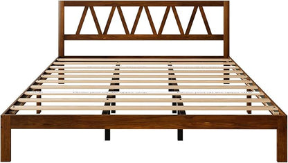 Novilla 12 Inch Solid Wooden King Size Bed Frame King Bed Frames with Headboard BedFrame Foundation No Box Spring Needed, Easy Assembly, Walnut