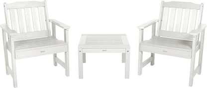 Highwood AD-KITCHGL2-WHE 2 Lehigh Garden Chairs with 1 Square Side Table 3-Piece Set, White