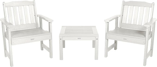 Highwood AD-KITCHGL2-WHE 2 Lehigh Garden Chairs with 1 Square Side Table 3-Piece Set, White