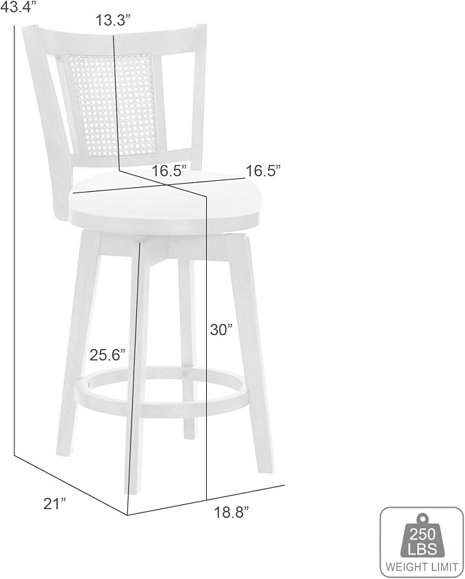 Armen Living Isla 30 in. Amber Glow Bar Height Rubberwood Swivel Barstool with Ivory Fabric Seat - Set of 2