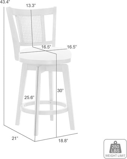 Armen Living Isla 30 in. Amber Glow Bar Height Rubberwood Swivel Barstool with Ivory Fabric Seat - Set of 3