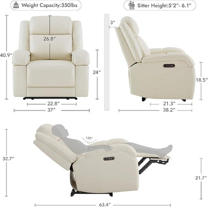 Watson & Whitely Genuine Leather Power Recliner Chairs for Adults, Wall Hugger RV Recliner with Power Headrest & Charging Ports, Electric Recliner Sofa Chair for Living Room, Cream