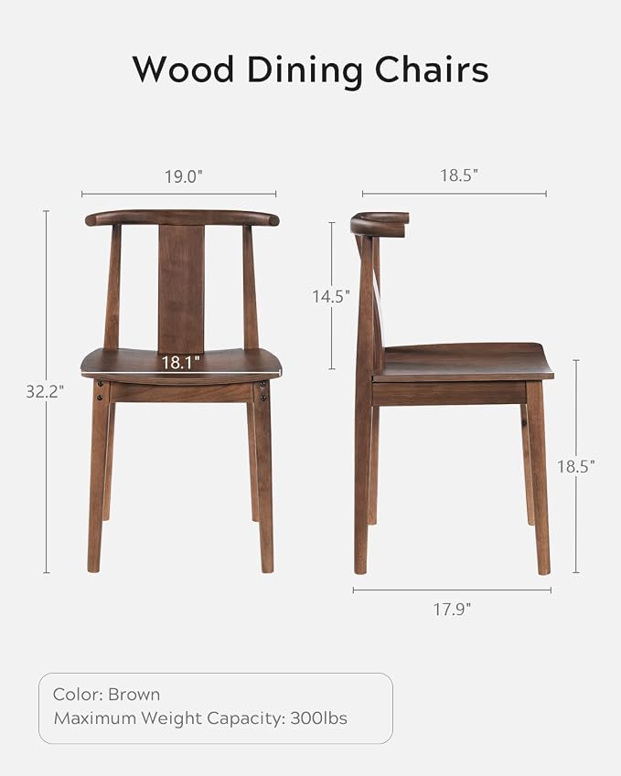 EYYTHUNG Wood Dining Chairs Set of 4, Farmhouse Kitchen Chairs with Curved Back Mid Century Wishbone Dining Chairs for Dining Room/Kitchen, Brown