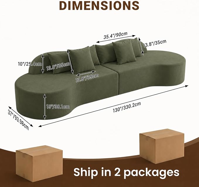 Oversized Modern Curved Cloud Couch Sectional, Boneless Compression Sofa, Modular Sectional Couches, High Density Foam Deep seat Couch with Pillows, Corduroy Sofa for Living Room Office