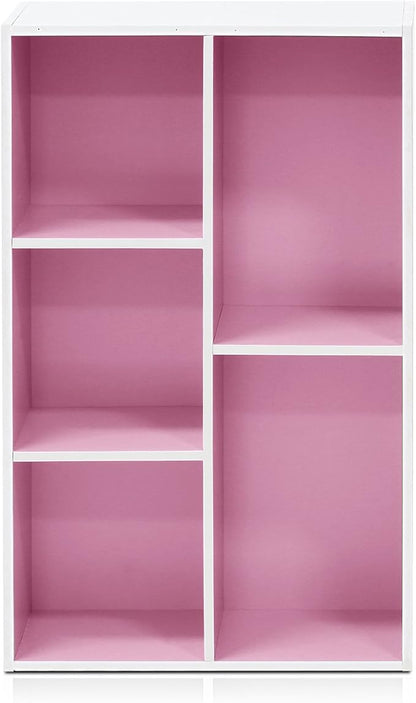 Furinno LUDER Book Shelf, 5-Cube Bookshelf, Reversible Bookcase, 9.4 x 19.5 x 31.5, Easy Assembly, for Living Room, Bedroom, Home Office, White/Pink