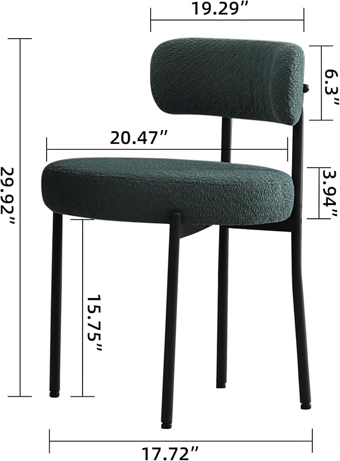 DYHOME Green Dining Chairs Set of 2, Mid-Century Modern Dining Chairs, Kitchen Dining Room Chairs, Curved Backrest Round Upholstered Boucle Sherpa Dining Chair with Black Metal Legs