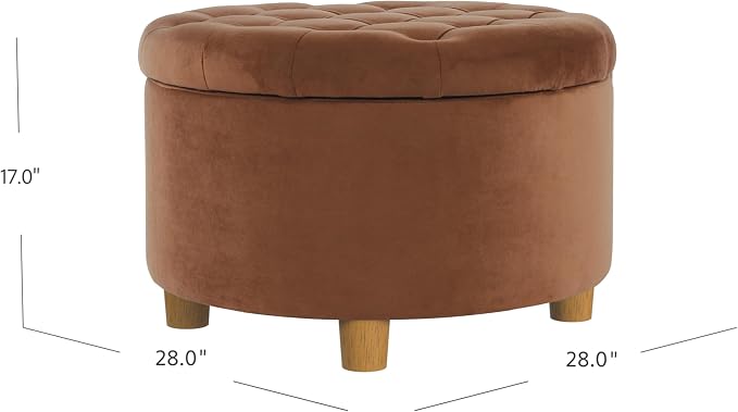 HomePop 28" Button Tufted Velvet Round Storage Ottoman - Spice Orange Velvet