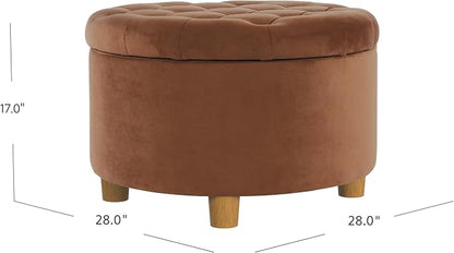 HomePop 28" Button Tufted Velvet Round Storage Ottoman - Spice Orange Velvet