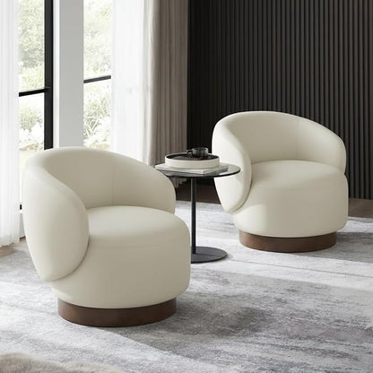 KISLOT Swivel Accent Chair Modern Round Barrel Armchair with Upholstered Faux Leather for Living Room Bedroom Waitingroom,1 Box,Cream