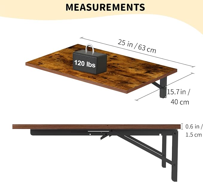 GOYLSER Wall Mounted Folding Table Floating Desk for Small Spaces, Fold Down Laundry Wall Table with Brackets
