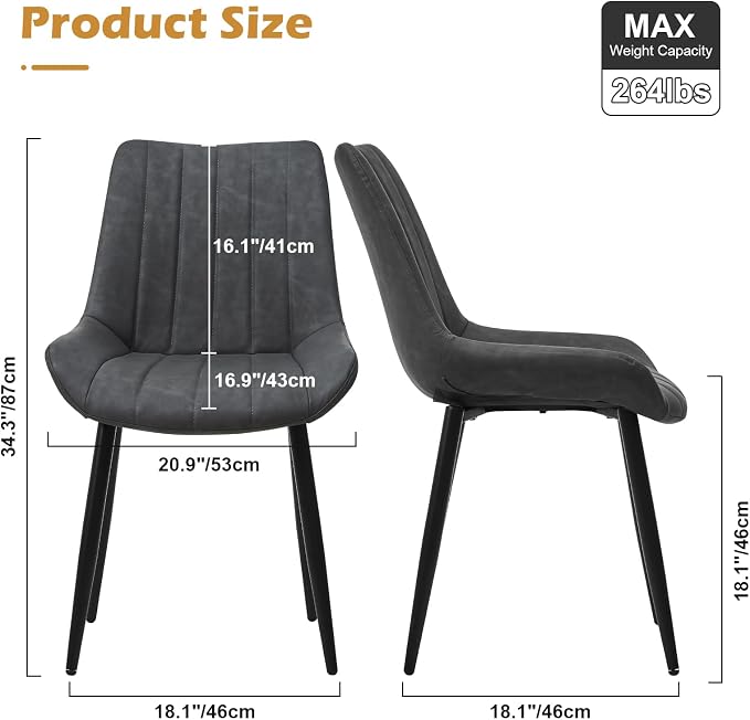 CLIPOP Dining Chairs Set of 6, Faux Leather Dining Chairs with Upholstered Seat, High Back Comfy Cushion, Metal Leg, Accent Kitchen Side Chair for Living, Restaurant & Meeting Room, Grey