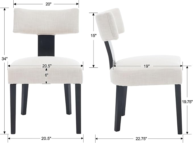 RIVOVA Mid Century Modern Dining Chairs Set of 2 Farmhouse Linen Fabric Upholstered Dining Room Chairs Kitchen Chairs with Curved Backrest Black Wood Legs, Beige