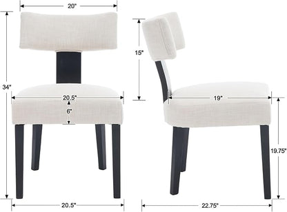 RIVOVA Mid Century Modern Dining Chairs Set of 4 Farmhouse Linen Fabric Upholstered Dining Room Chairs Kitchen Chairs with Curved Backrest Black Wood Legs, Beige
