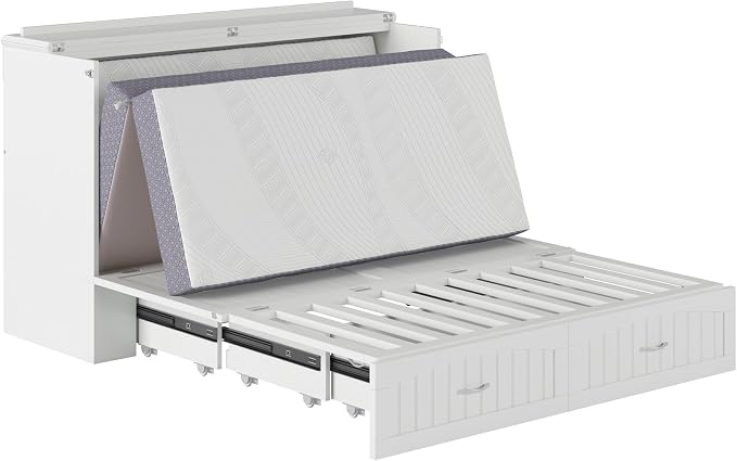 AFI, Southampton Murphy Bed Chest Queen with 6" Mattress, Storage Drawer & Built-in USB Charger, White