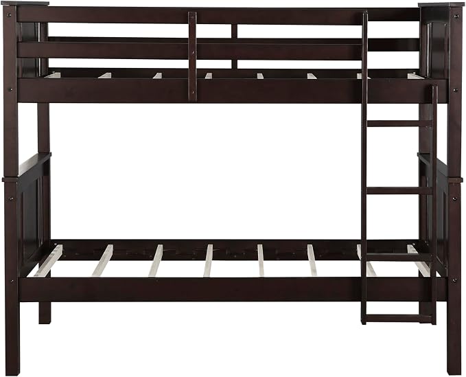 DHP Dylan Convertible Wood Bunk Bed, Stackable and Detachable Bed Frames for Kids and Teens, with Ladder, High Guardrail, Wood Slats, No Boxspring Required, Twin-Over-Twin, Espresso