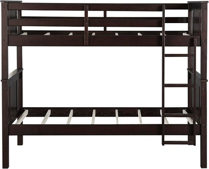 DHP Dylan Convertible Wood Bunk Bed, Stackable and Detachable Bed Frames for Kids and Teens, with Ladder, High Guardrail, Wood Slats, No Boxspring Required, Twin-Over-Twin, Espresso