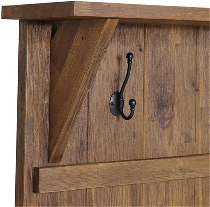 Alaterre Furniture Bethel Wall Mounted Coat Rack & Bench Set – Rustic 40-Inch Entryway Organizer with 5 Coat Hooks, Solid Wood Seat & Storage Shelves for Mudroom or Foyer (Natural Aged Brown)