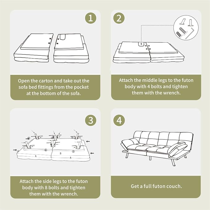Vipbear 71" Futon Sofa Bed - Convertible Sofa Beds/Adjustable Backrest & Armrest,Detachable Cushion, Loveseat Sleeper for Small Spaces, Apartments & Offices, Silver Grey Futons