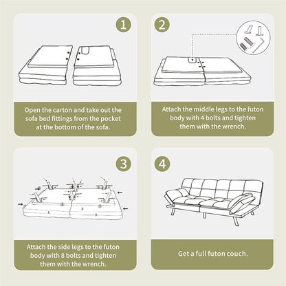 Vipbear 71" Futon Sofa Bed - Convertible Sofa Beds/Adjustable Backrest & Armrest,Detachable Cushion, Loveseat Sleeper for Small Spaces, Apartments & Offices, Silver Grey Futons