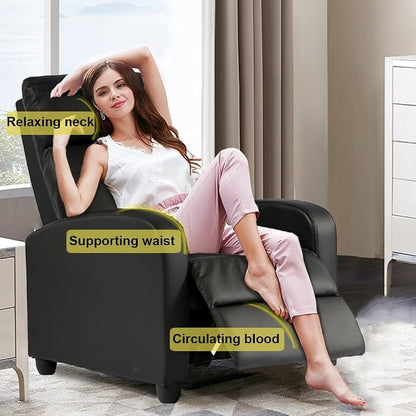 BestMassage | Recliner Chair | No Massage Function | Leather Black | with Lumbar Support, Adjustable Push Back, Wide Armrests, Footrest & Padded Seat | Easy Assembly | for Living Room, Home Theatre