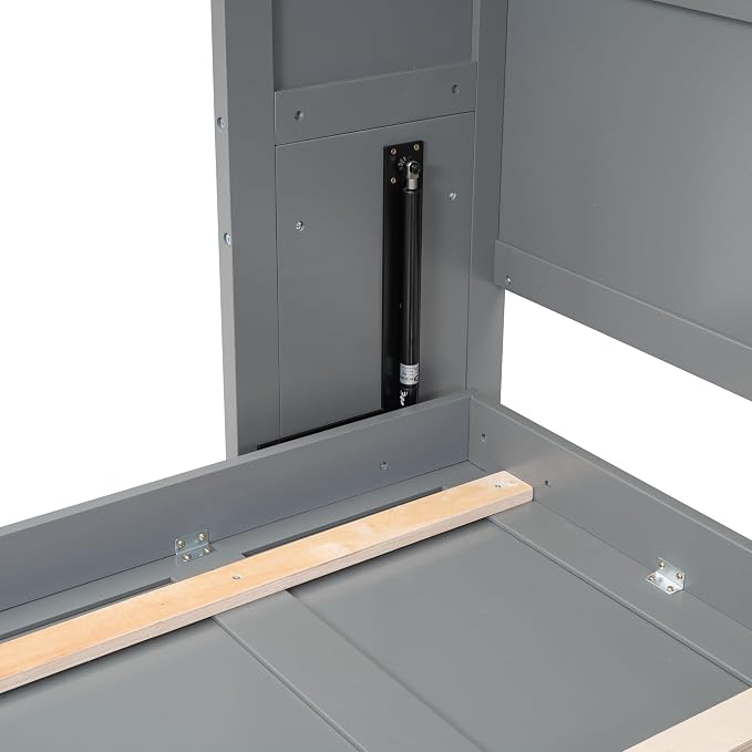 Ball & Cast Queen Size Murphy Bed,Hideaway Beds with Dual Piston Metal Folding Mechanism Designed,Wood Wall Cabinets Bedframe w/Slat Support and Storage Platform Top,Hardware Chain,for Apartment,Gray