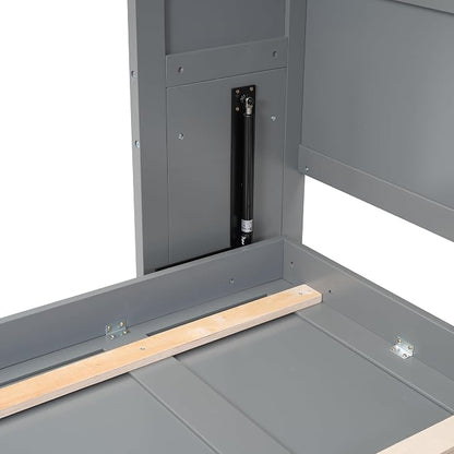 Ball & Cast Queen Size Murphy Bed,Hideaway Beds with Dual Piston Metal Folding Mechanism Designed,Wood Wall Cabinets Bedframe w/Slat Support and Storage Platform Top,Hardware Chain,for Apartment,Gray