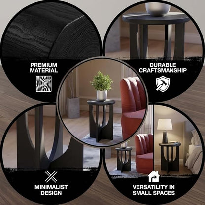 Stupa Solid Wood End Table – 22" Tall Round Side Table for Living Room or Bedroom, Handcrafted Accent Table in Distressed Black Finish, Easy Assembly, Modern Minimalist Design for Small Spaces