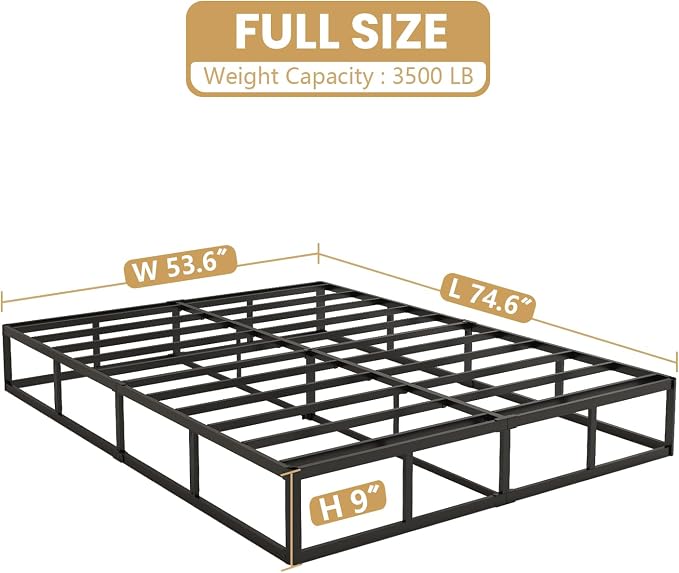 NHODIR Box Spring for Full Bed, 9 inch Full Size Box Spring Only, Strong Metal Frame Mattress Foundation, No Noise, Easy Assembly