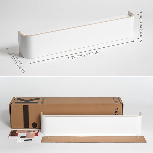 Kazai. Wall-Mounted Coat Rack 'Toke' - Modern Design Coat Rack with Hidden Wall Hooks - Solid Wood Veneer Panel Coat Hanger - White