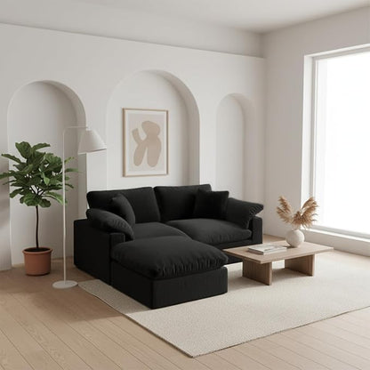 L-Shaped Modular Cloud Sectional Sofa, 2-Seater with Chaise,Modern Down Filled Detachable Couch for Living Room, Office & Small Apartment,Black