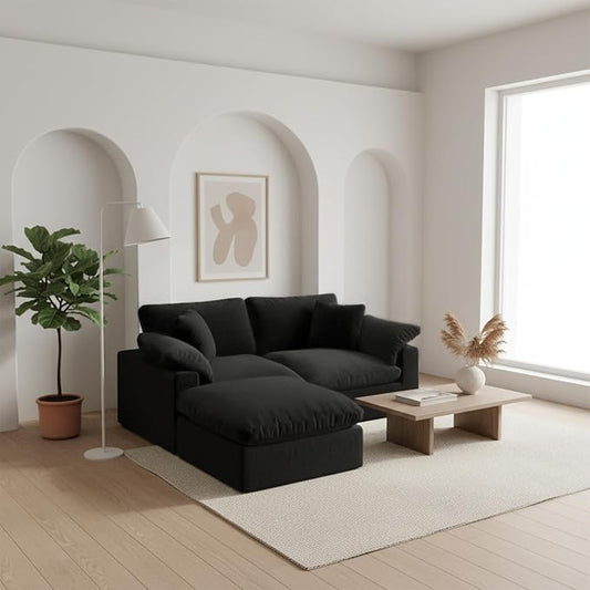 L-Shaped Modular Cloud Sectional Sofa, 2-Seater with Chaise,Modern Down Filled Detachable Couch for Living Room, Office & Small Apartment,Black