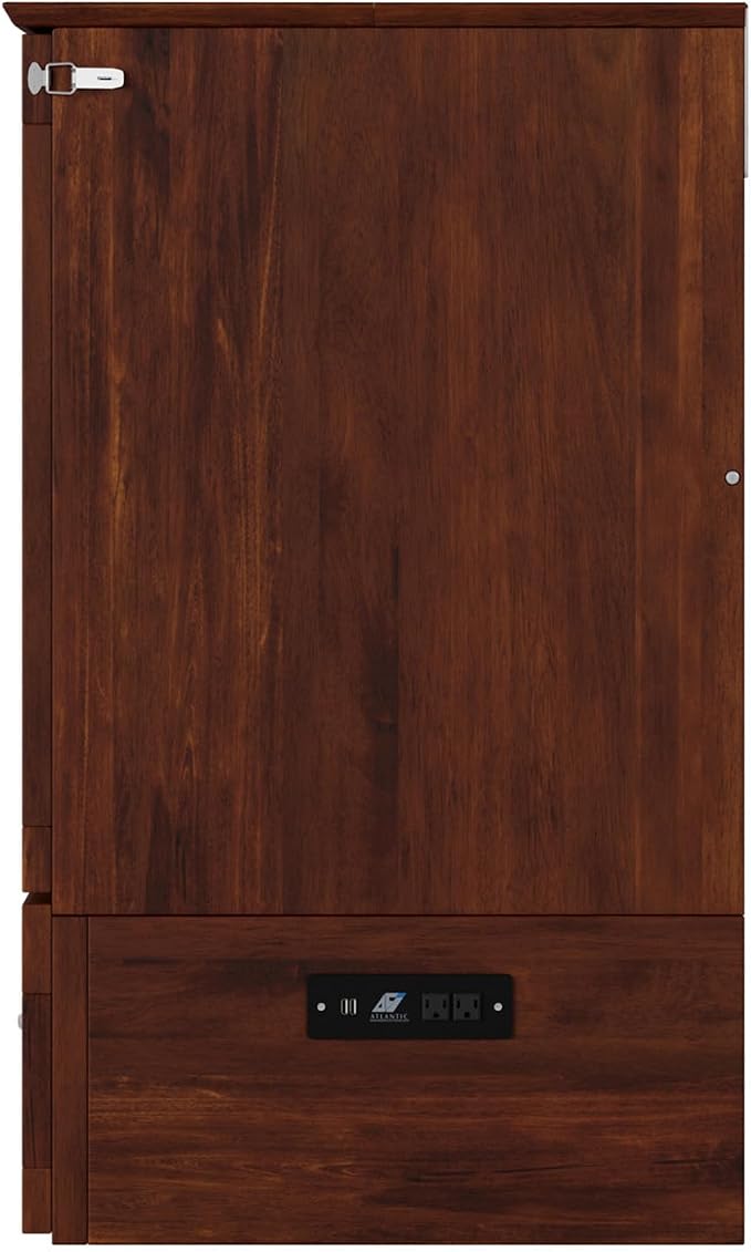 AFI, Southampton Murphy Bed Chest Twin XL with 6" Mattress, Storage Drawer & Built-in USB Charger, Walnut