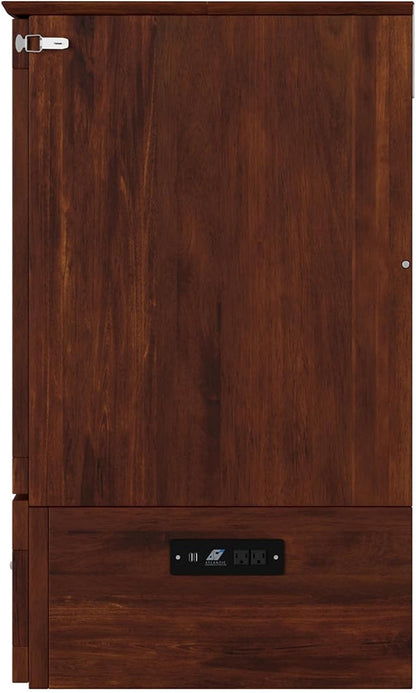 AFI, Southampton Murphy Bed Chest Twin XL with 6" Mattress, Storage Drawer & Built-in USB Charger, Walnut