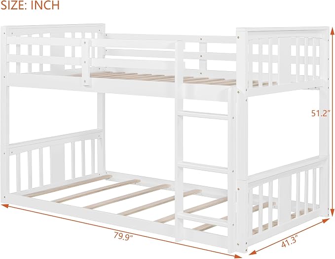Merax Twin Over Twin Bunk Bed with Ladder, White