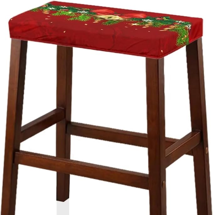 Christmas Bar Stool Seat Covers Jingle Bell Red Bar Stool Covers Rectangle Set of 2 Counter Stool Bar Chair Covers for Kitchen Pub Dining Room Holiday Xmas Decor